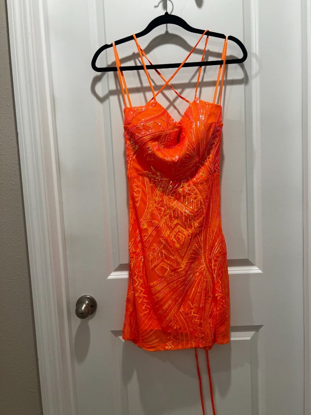 NWT Jump Apparel Neon Orange Sequin Corset Dress XL